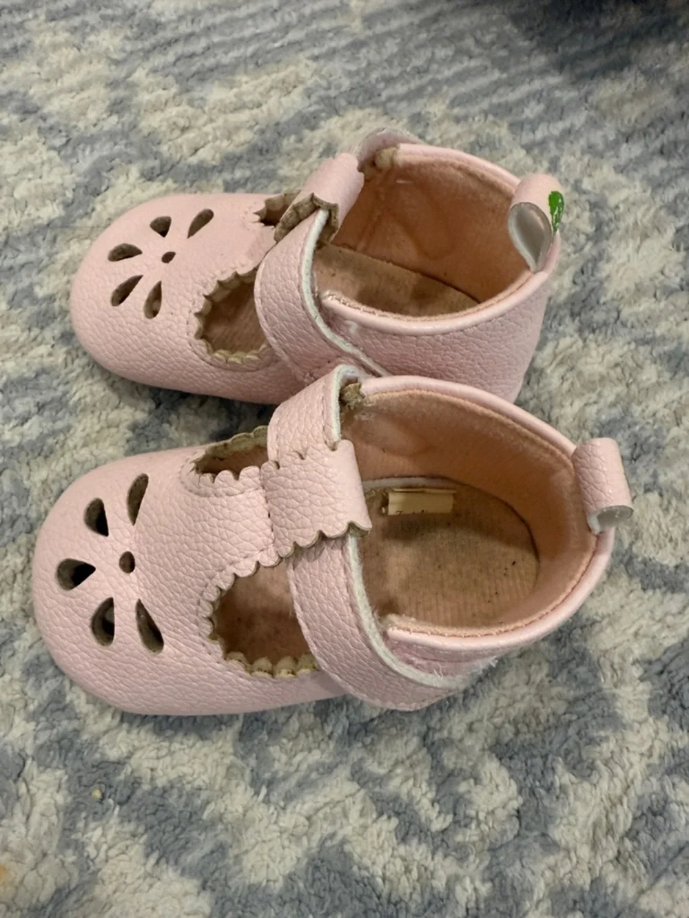 Baby Pink Leather T-Strap Mary Jane Shoes for Walkers